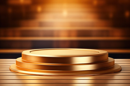A gold podium for product advertising. The concept of promoting your product by displaying it on a podium with space for text.の素材