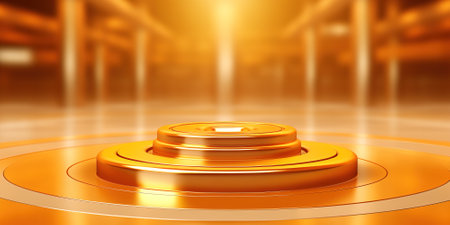 A gold podium for product advertising. The concept of promoting your product by displaying it on a podium with space for text.の素材