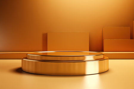 A gold podium for product advertising. The concept of promoting your product by displaying it on a podium with space for text.の素材