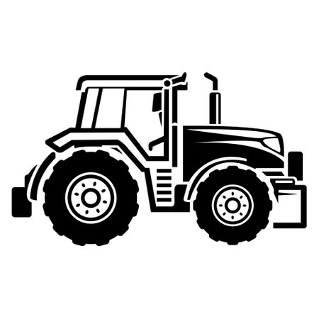 Tractor Generic Hand Drawn Black icon. Sketch farmer tractor, side view. Wheeled tractor, simple flat vector illustration.のイラスト素材