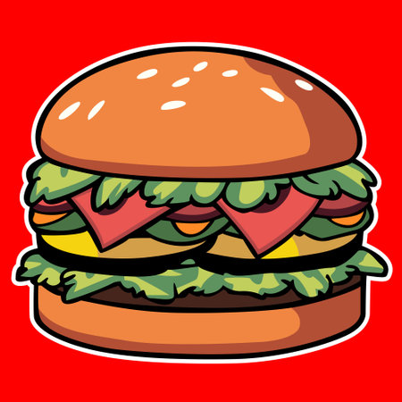 A tasty and hearty burger. The concept of tasty and unhealthy food.のイラスト素材