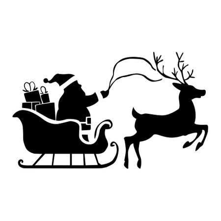 Vector Christmas black and white vector illustration with Santa Claus in a sleigh pulled by reindeer. Concept of new year and Christmas.のイラスト素材