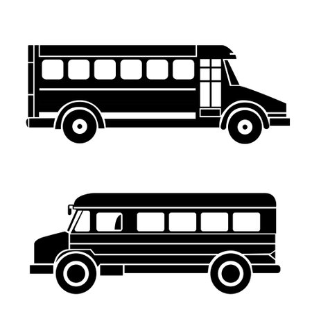 Large passenger tourist bus. Black silhouette. Side view. Vector simple flat graphic illustration. Isolated object on white background. Isolated.のイラスト素材