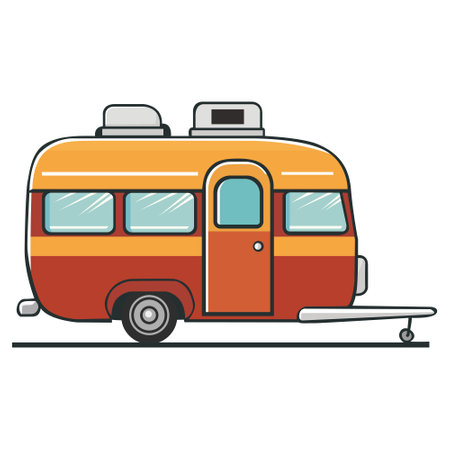 Caravan, camper trailer for summer traveling RV, recreational vehicle, van, motorhome. Flat vector illustration isolated on white backgroundのイラスト素材