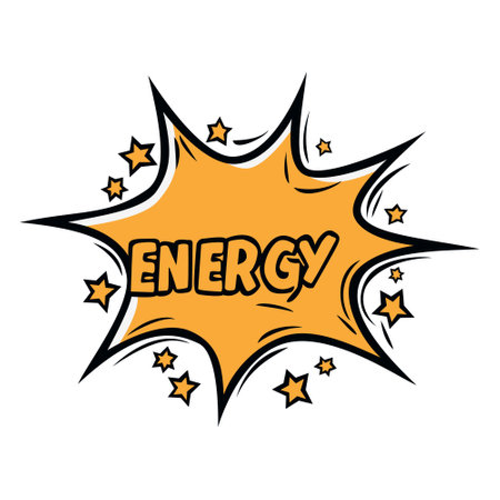 Explosion of energy on white background with energy written on it. Explosion concept.のイラスト素材