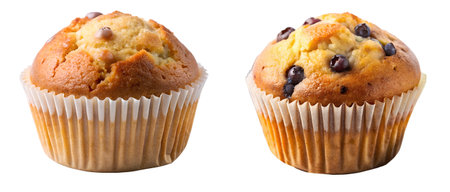 A set of two cupcakes on a white background. Tasty food concept.の写真素材
