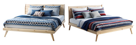 A set of images of various beds, isolated on a white background. The concept of bedroom and lounging.の写真素材