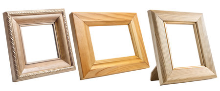 Set of wooden photo frames on a white background. Items for design.