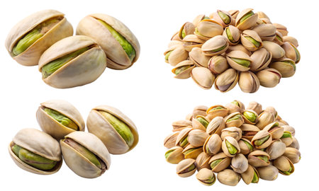 A set of pistachios on a white background. Healthy and tasty food concept.の写真素材