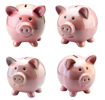 Pink piggy bank isolated on white. Concept of preserving and saving money.の写真素材