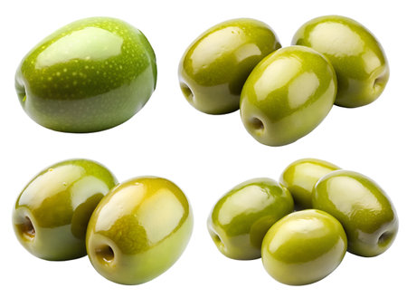 A set of olives on a white background. The concept of tasty and healthy food.の写真素材