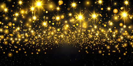 Gold lights on a black background like stars. The concept of a festive night sky.
