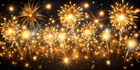 Golden fireworks pyrotechnics to the dark black night sky. A concept of celebration and fun.の写真素材