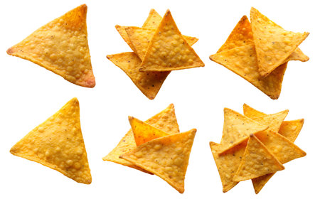 Corn chips, and hot Mexican nachos isolated on a white background. A delicious and fast food concept.の写真素材