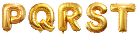 Set of letters PT, alphabet made of golden balloons isolated on white background with outline. Concept for design.の写真素材