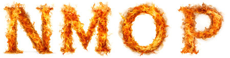 Set of letters from NP of fire on a white background. English alphabet concept for design and word matching.の写真素材
