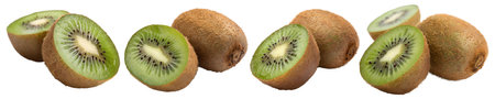 Kiwi Fruit set, a slice of green juicy kiwi on a white background. The concept of healthy and tasty food.の写真素材
