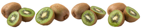 Kiwi Fruit set, a slice of green juicy kiwi on a white background. The concept of healthy and tasty food.の写真素材
