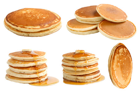 Set of pancakes or fritters on a white background. Concept of delicious pancakes or fritters. La Chandeleur, Crepe Dayの写真素材