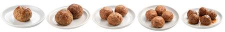 A set of meatballs on a plate, isolated on a white background. Tasty food concept.の写真素材