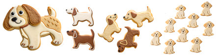 A set of dog shaped cookies on a white background. The concept of delicious and sweet cookies for the holiday.の写真素材