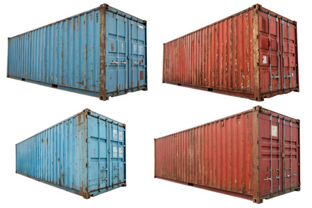 A set of shipping containers on a white background. Concept of cargo, delivery by sea.の写真素材