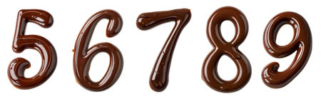 Chocolate from numbers five to nine placed next to each other on a white background, perfect for decorating a cake or any holiday culinary theme.の写真素材