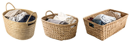 Collection of laundry baskets isolated on a white background.の写真素材