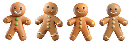 Colorful gingerbread figures with frosting details are displayed together. These festive treats embody the joy of holiday baking and seasonal celebrations.の写真素材