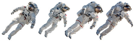 Astronauts in modern space suits, isolated on a transparent background. Concept of space, science, technology, and human exploration beyond Earth.の写真素材