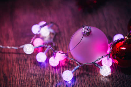 white christmas  balls on a wooden  backgroundの写真素材