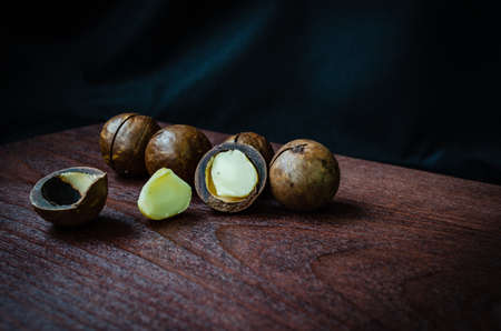 Close-Up Of Macadamia Nuts On Tableの写真素材