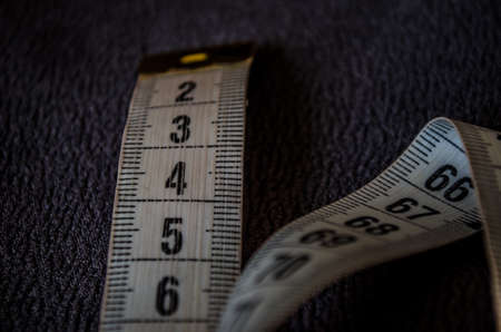 Meter for sewing close up. Meter on fabricの写真素材