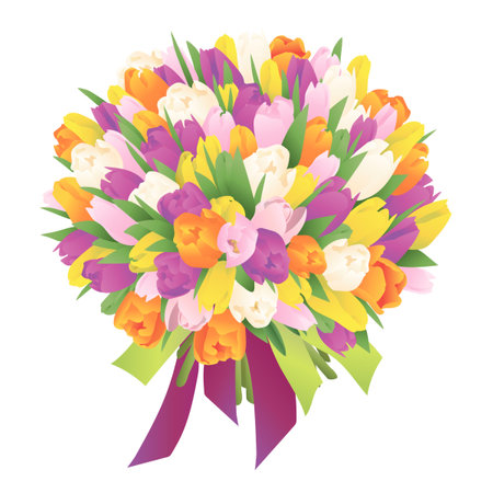 Bouquet of tulips in a bow. vector illustration.のイラスト素材