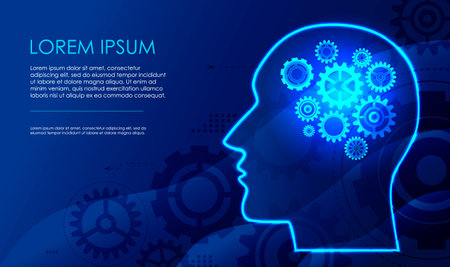 Human head silhouette with gears inside. artificial intelligence concept. vector illustrationのイラスト素材