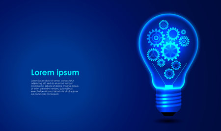 Lightbulb with gears inside on dark blue background. vector illustration.のイラスト素材