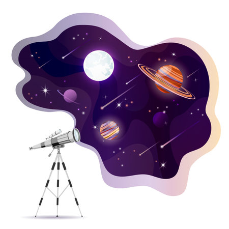 Telescope and planets on the background of the universe. vector illustrationのイラスト素材