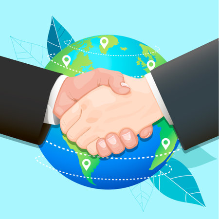 Handshake in the background of the globe. vector illustrationのイラスト素材