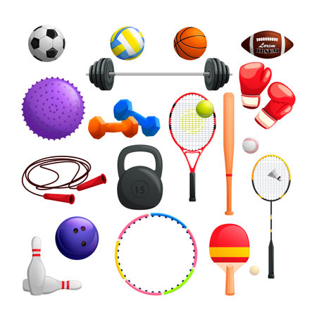 Set of sports equipment and accessories for summer sports. vector illustrationのイラスト素材