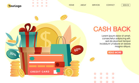Loyalty program design concept. Cash back service on mobile smartphone app, application of payment by credit card on online shopping. Bonus system to return money. vector illustrationのイラスト素材