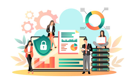 Cloud storage design concept. Internet data exchange technology. Digital information protection service. Different device secure data transmission. Abstract wireless database. vector illustrationのイラスト素材
