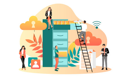 Cloud storage design concept. Internet data exchange technology. Digital information protection service. Different device secure data transmission. Abstract wireless database. vector illustrationのイラスト素材