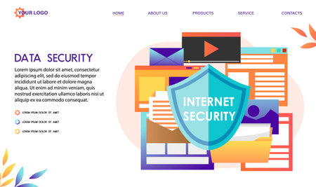 Data security design concept. Internet data storage guard technology. Digital information protection service. secure data transmission system. Abstract wireless safe database. vector illustration.のイラスト素材