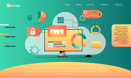 Cloud storage design concept. Internet data exchange technology. Digital information protection service. Different device secure data transmission. Abstract wireless database. vector illustrationのイラスト素材