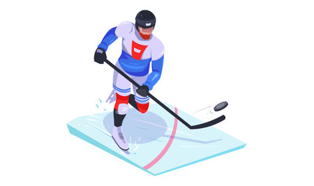 Hockey player in uniform is practicing and exercising to become better sportsman. Concept of game and physical development. isometric vector illustrationのイラスト素材
