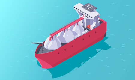 Ocean cargo transport ship isometric. Sea vessel type 3d. logistics ship. oil tanker export. Gas carrier import barge. vector illustrationのイラスト素材