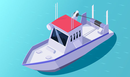 Yachts isometric icon. Travel ship. luxury marine cruise boat. Yachting 3d vessel. Fishing sea cruise. Tourism water transport for river or lake. vector illustrationのイラスト素材