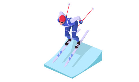 Cross-country skiing. Cross country skier. winter sports activity. Young advanced man on ski. Isometric vector illustration.のイラスト素材