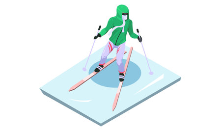Cross-country skiing. Cross country skier. winter sports activity. Young advanced man on ski. Isometric vector illustration.のイラスト素材