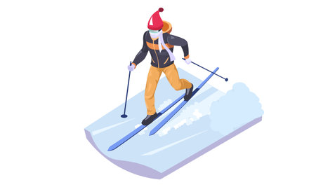 Cross-country skiing. Cross country skier. winter sports activity. Young advanced man on ski. Isometric vector illustration.のイラスト素材